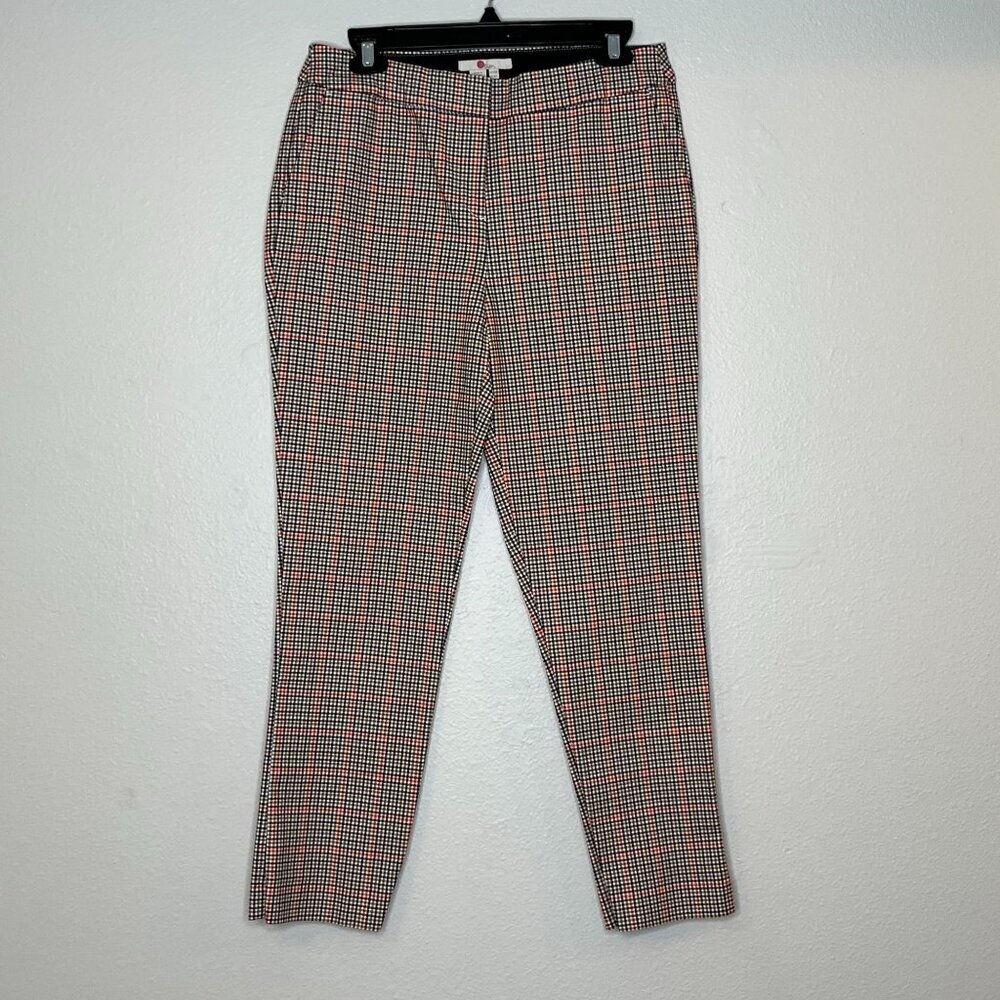 Boden Cotton Blend Ankle Crop Ponte‎ Knit Pant Plaid Black Red Brown Size 8R